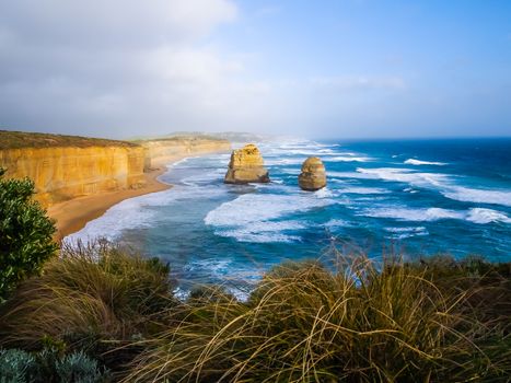 Rock islands along Australian coastline. Tourist attraction and travel destination along Australian coastline, Victoria, Australia