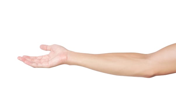Man hands holding something on white background, clipping path