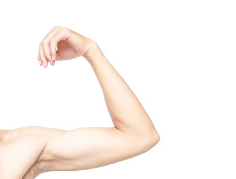 Man arm skin with white background, health care and medical concept