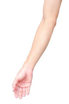 Man arm skin with blood veins on white background, health care and medical concept