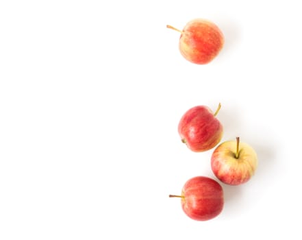 Closeup top view red apple on white background with copy space, fruit healthy concept