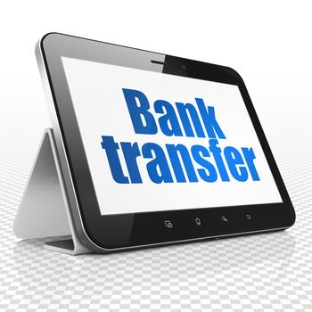 Banking concept: Tablet Computer with blue text Bank Transfer on display, 3D rendering