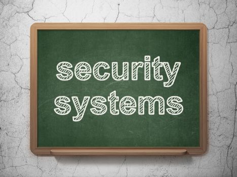 Security concept: text Security Systems on Green chalkboard on grunge wall background, 3D rendering