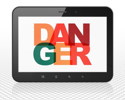 Privacy concept: Tablet Pc Computer with Painted multicolor text Danger on display, 3D rendering