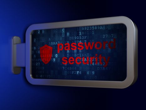 Protection concept: Password Security and Shield on advertising billboard background, 3D rendering