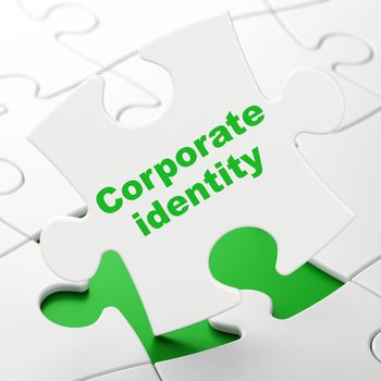 Finance concept: Corporate Identity on White puzzle pieces background, 3D rendering