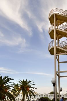 Exterior staircases in a hotel on the island of Crete