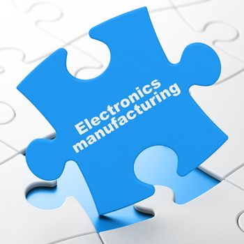 Industry concept: Electronics Manufacturing on Blue puzzle pieces background, 3D rendering