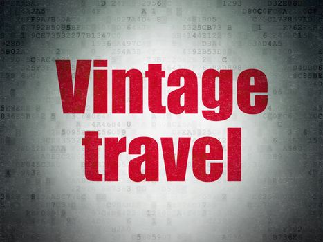 Tourism concept: Painted red word Vintage Travel on Digital Data Paper background