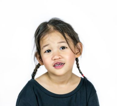portrait of Asian little girl on white background