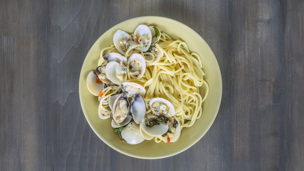 Clams pasta In White Wine Butter Sauce on dish