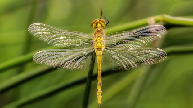 Closeup of a dragonfly in the grass