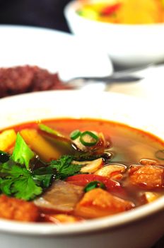 Vegetarian Thai Food tom yam soup with brown rice