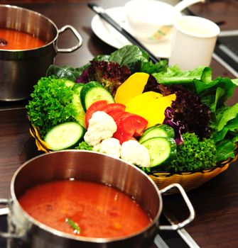 Dishes prepared with vegetable hot pot