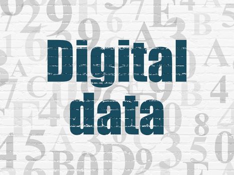 Information concept: Painted blue text Digital Data on White Brick wall background with  Hexadecimal Code