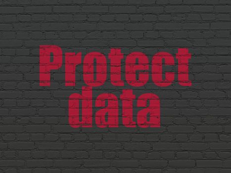 Privacy concept: Painted red text Protect Data on Black Brick wall background