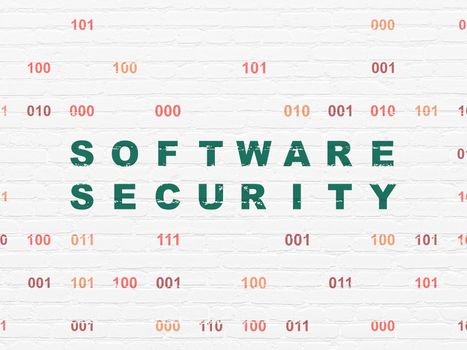 Privacy concept: Painted green text Software Security on White Brick wall background with Binary Code