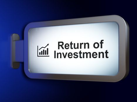 Business concept: Return of Investment and Growth Graph on advertising billboard background, 3D rendering