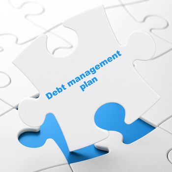 Business concept: Debt Management Plan on White puzzle pieces background, 3D rendering