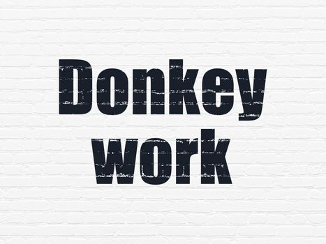 Finance concept: Painted black text Donkey Work on White Brick wall background