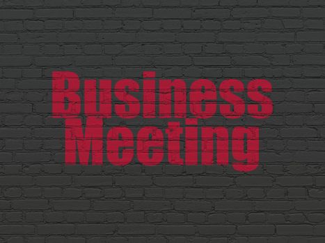 Business concept: Painted red text Business Meeting on Black Brick wall background