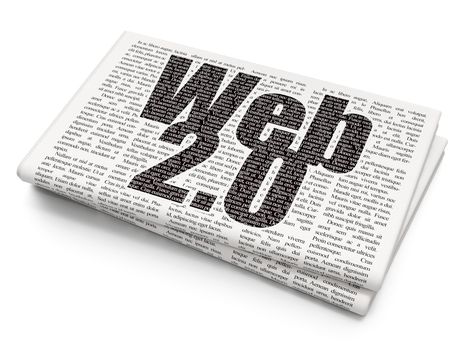 Web development concept: Pixelated black text Web 2.0 on Newspaper background, 3D rendering