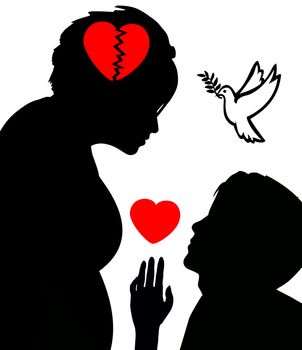Concept illustration of marriage conciliation to fix broken hearts