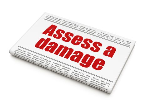 Insurance concept: newspaper headline Assess A Damage on White background, 3D rendering