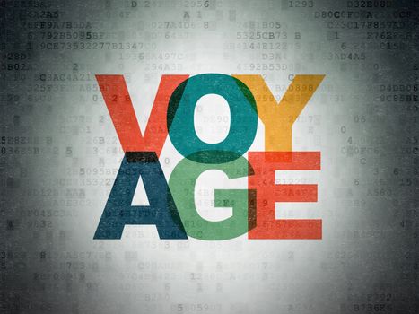 Vacation concept: Painted multicolor text Voyage on Digital Data Paper background