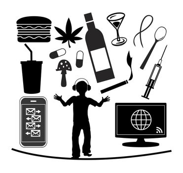 Teenager are vulnerable to a number of modern-day addictions, alcohol, drugs, computer, smartphone, junk food, soft drinks  