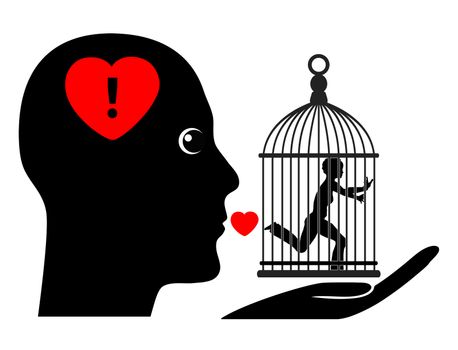 Humorous concept sign of wife living in a gilded cage controlled by dominant spouse