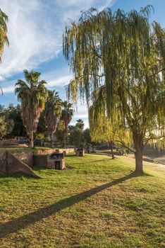 Sunrise at a holiday resort next to the Orange River at Upington, a town in the Northern Cape Province