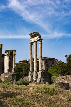 Temple of the Dioscuri (Temple of Castor and Pollux) in the Roman Forum, Rome, Italy.