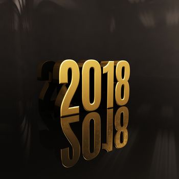 Gold Happy New Year 2018 Text Design 3D Illustration, Golden 2018 Happy New Year Festive Background for Your Seasonal Flyers and Greetings Card or Christmas Themed Invitations, 2018 3D Numbers