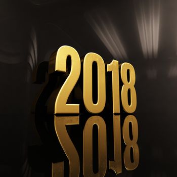 Gold Happy New Year 2018 Text Design 3D Illustration, Golden 2018 Happy New Year Festive Background for Your Seasonal Flyers and Greetings Card or Christmas Themed Invitations, 2018 3D Numbers