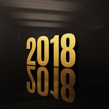 Gold Happy New Year 2018 Text Design 3D Illustration, Golden 2018 Happy New Year Festive Background for Your Seasonal Flyers and Greetings Card or Christmas Themed Invitations, 2018 3D Numbers