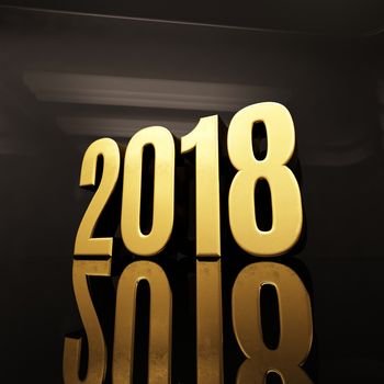 Gold Happy New Year 2018 Text Design 3D Illustration, Golden 2018 Happy New Year Festive Background for Your Seasonal Flyers and Greetings Card or Christmas Themed Invitations, 2018 3D Numbers