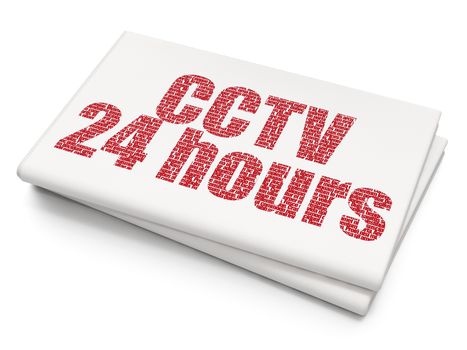 Security concept: Pixelated red text CCTV 24 hours on Blank Newspaper background, 3D rendering