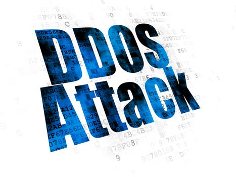 Safety concept: Pixelated blue text DDOS Attack on Digital background