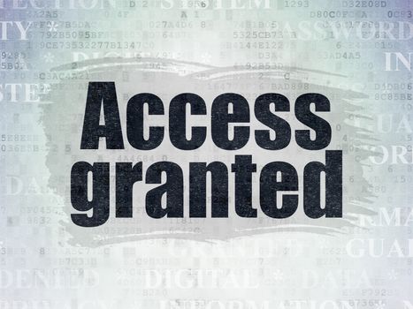 Protection concept: Painted black text Access Granted on Digital Data Paper background with   Tag Cloud