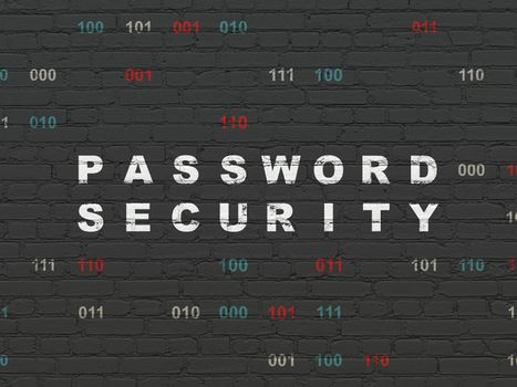 Security concept: Painted white text Password Security on Black Brick wall background with Binary Code