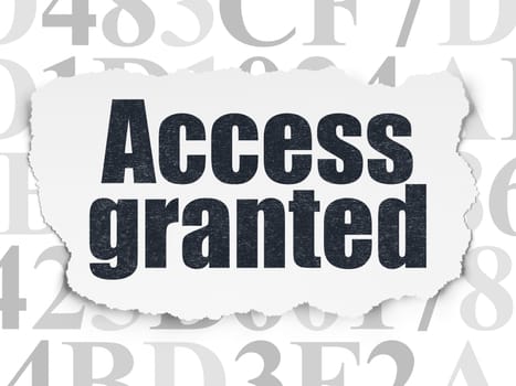Security concept: Painted black text Access Granted on Torn Paper background with  Hexadecimal Code