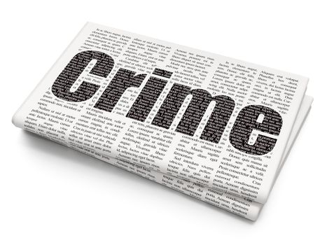 Safety concept: Pixelated black text Crime on Newspaper background, 3D rendering