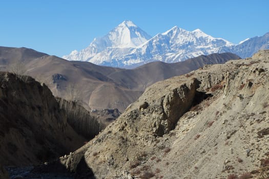 View of the Nilgiri Mountain through the Gorge near Muktinath