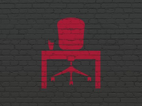 Finance concept: Painted red Office icon on Black Brick wall background
