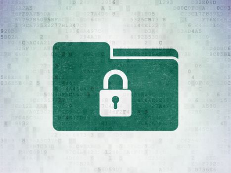Business concept: Painted green Folder With Lock icon on Digital Data Paper background
