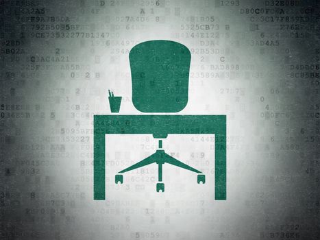 Finance concept: Painted green Office icon on Digital Data Paper background