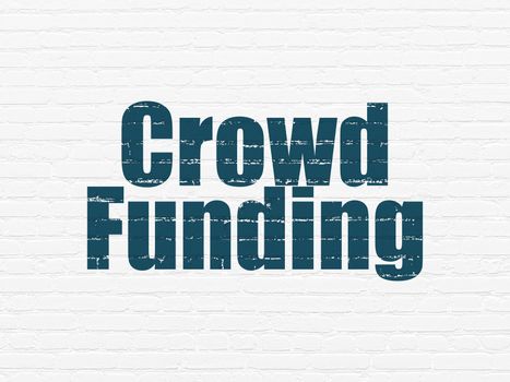 Business concept: Painted blue text Crowd Funding on White Brick wall background