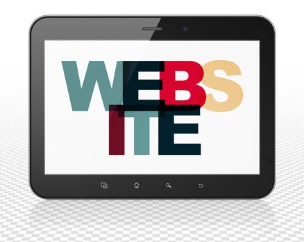 Web development concept: Tablet Pc Computer with Painted multicolor text Website on display, 3D rendering