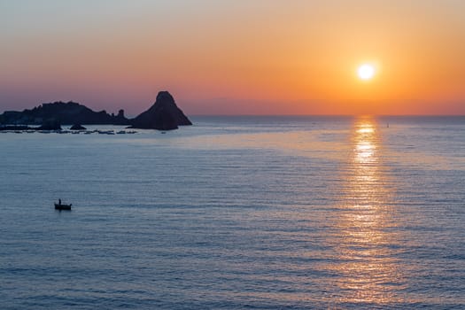 The sunset on the sea of sicily